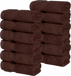 Superior Cotton Face Towel/Washcloth Set, Small Facial Towels, Spa, Hotel, Guest, Home, Bathroom Basics, Plush Soft Absorbent, Luxury Quick Drying, Zero Twist Collection, Set of 12, Espresso