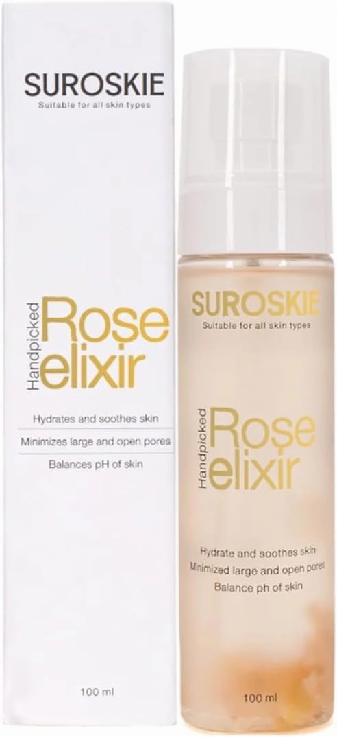 SUROSKIEEE. Rose Water Elixir Face Mist 100ml | Pure Rose Water | Face Toner for Glowing, Refresh & Hydrating Skin | Minimize Large & Open Pores | Balance pH of Skin | Gulab Jal for Women & Men
