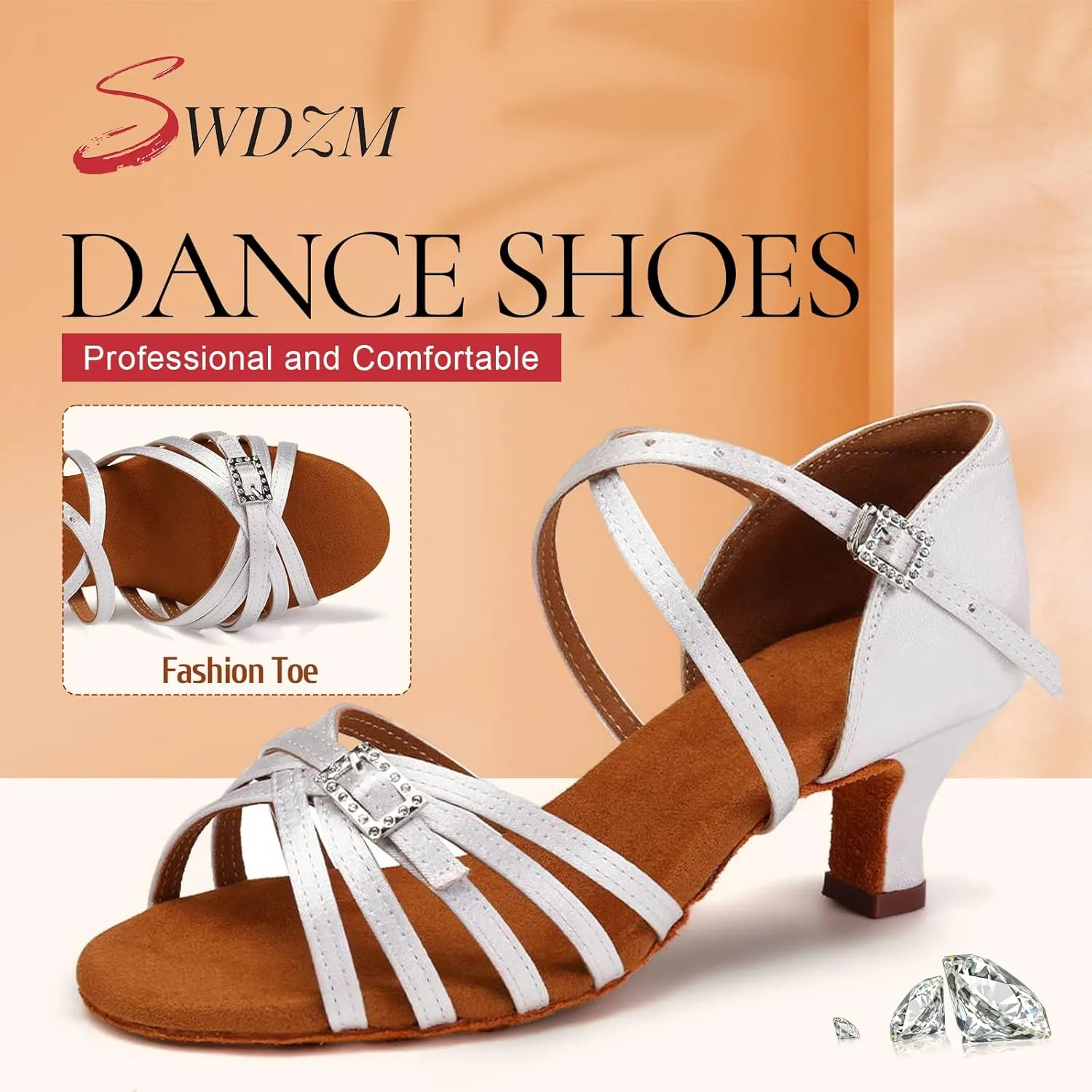 SWDZM Womens Latin Dance Shoes Satin Professional Ballroom Salsa Bachata Performance Practice Dancing Shoes