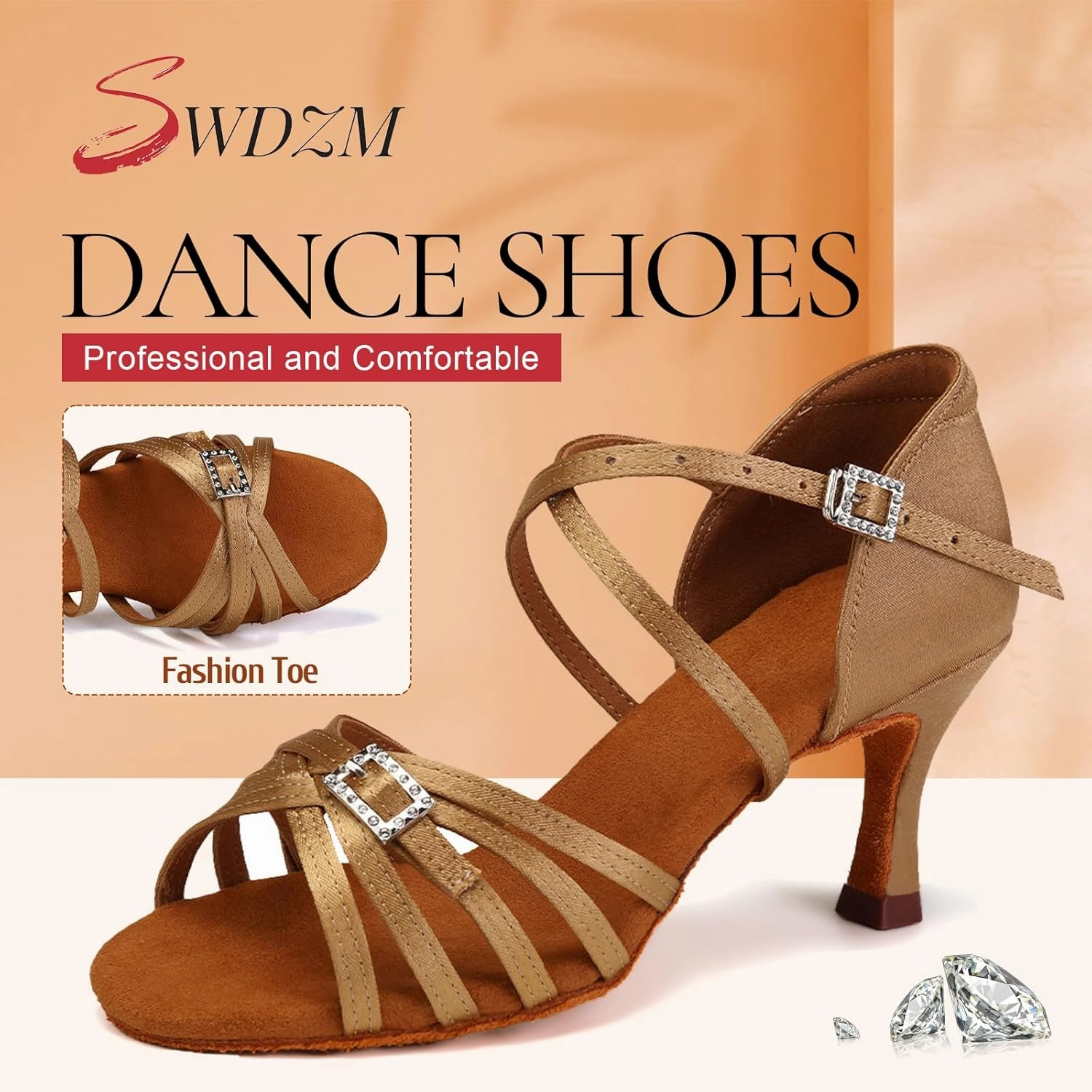 SWDZM Womens Latin Dance Shoes Satin Professional Ballroom Salsa Bachata Performance Practice Dancing Shoes