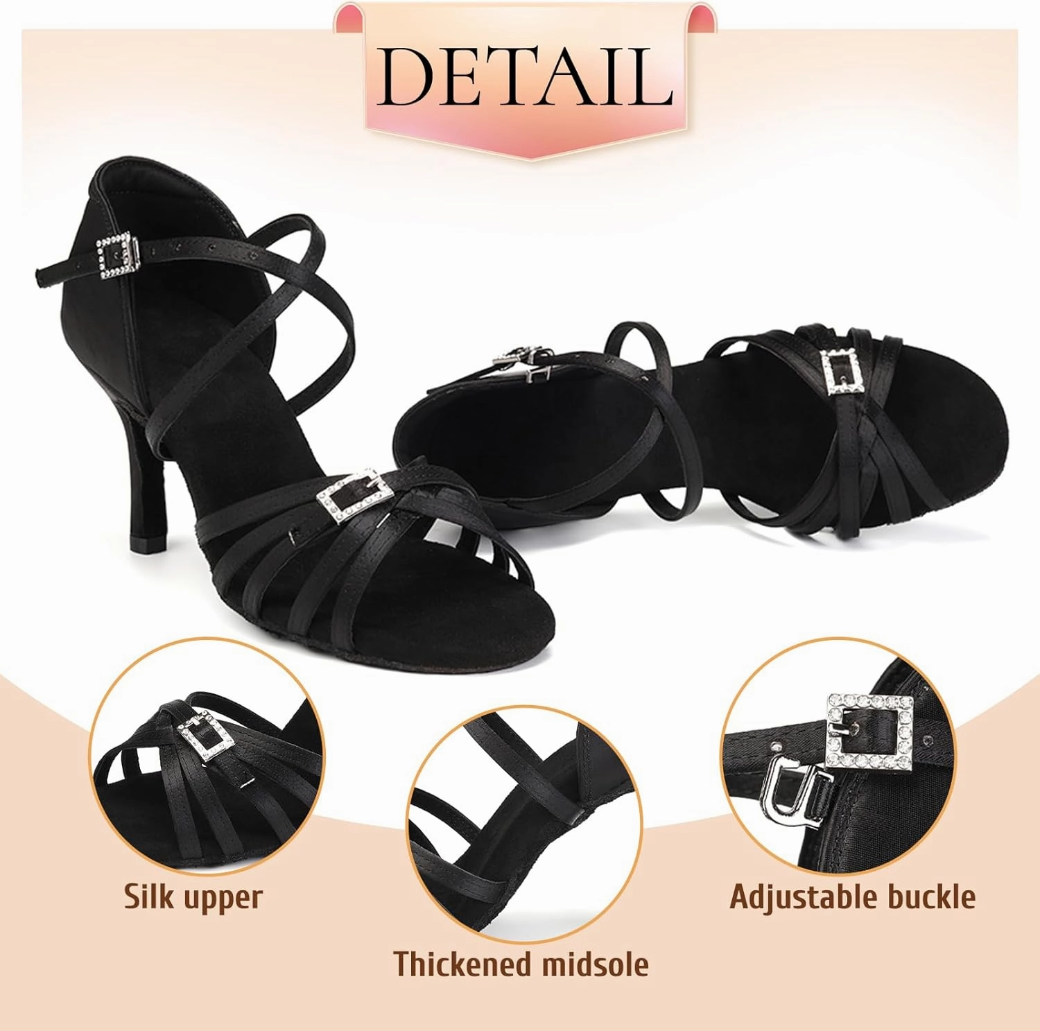 SWDZM Womens Latin Dance Shoes Satin Professional Ballroom Salsa Bachata Performance Practice Dancing Shoes
