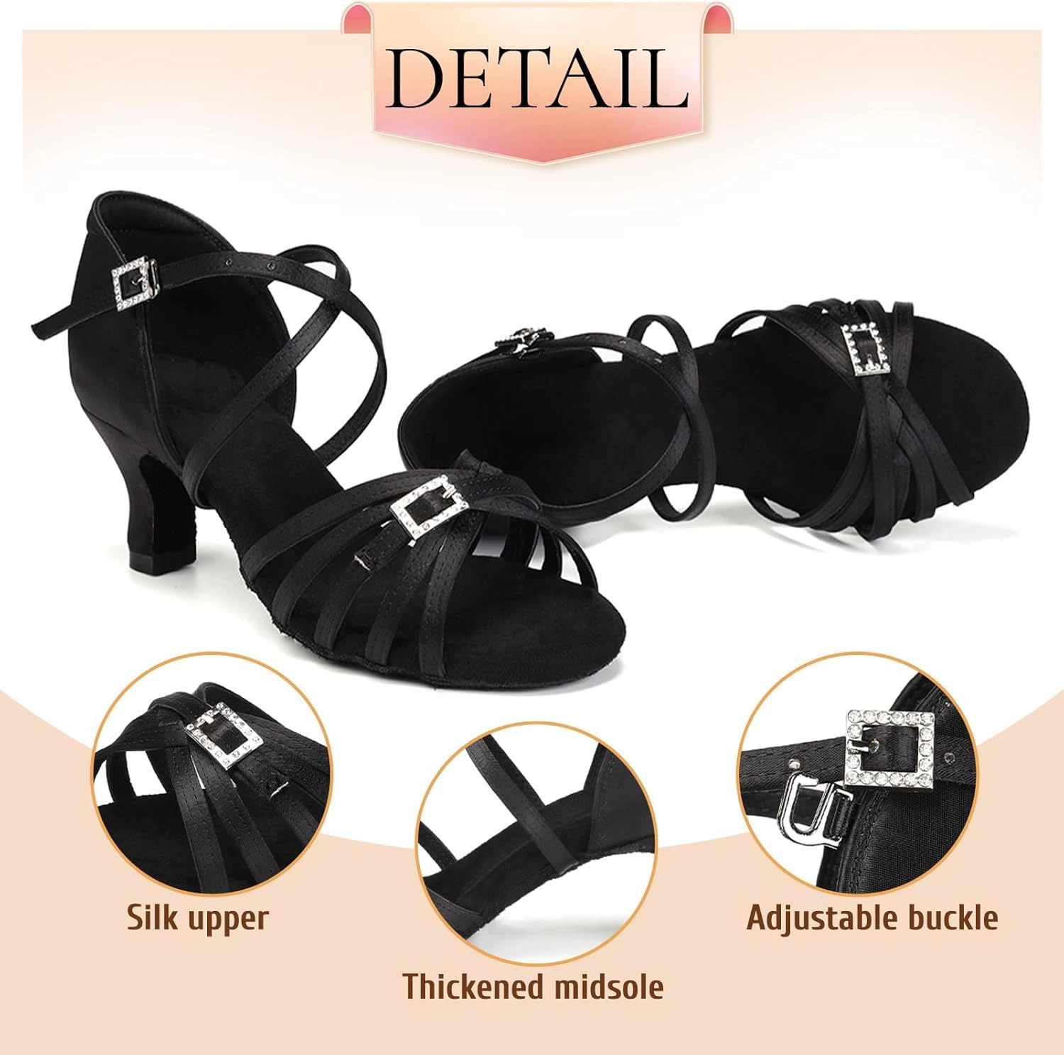 SWDZM Womens Latin Dance Shoes Satin Professional Ballroom Salsa Bachata Performance Practice Dancing Shoes