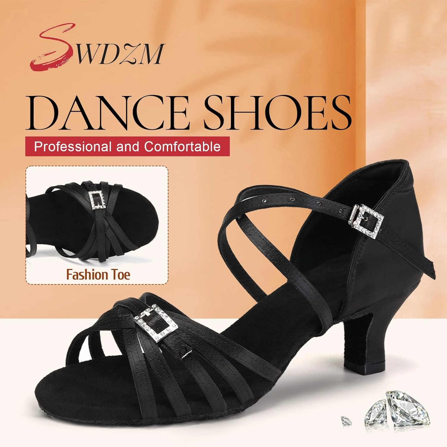SWDZM Womens Latin Dance Shoes Satin Professional Ballroom Salsa Bachata Performance Practice Dancing Shoes