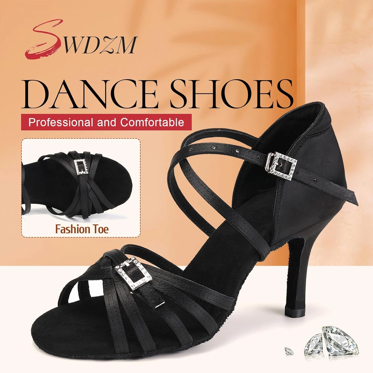 SWDZM Womens Latin Dance Shoes Satin Professional Ballroom Salsa Bachata Performance Practice Dancing Shoes