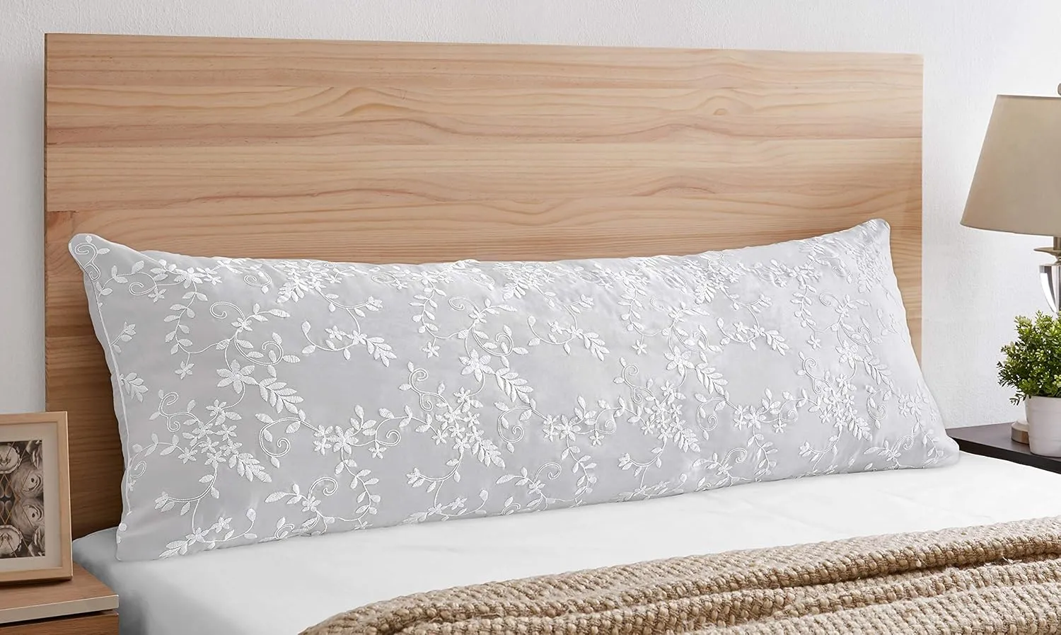 Sweet Jojo Designs Grey Floral Vintage Lace Body Pillow Case, 54 in. x 20 in.