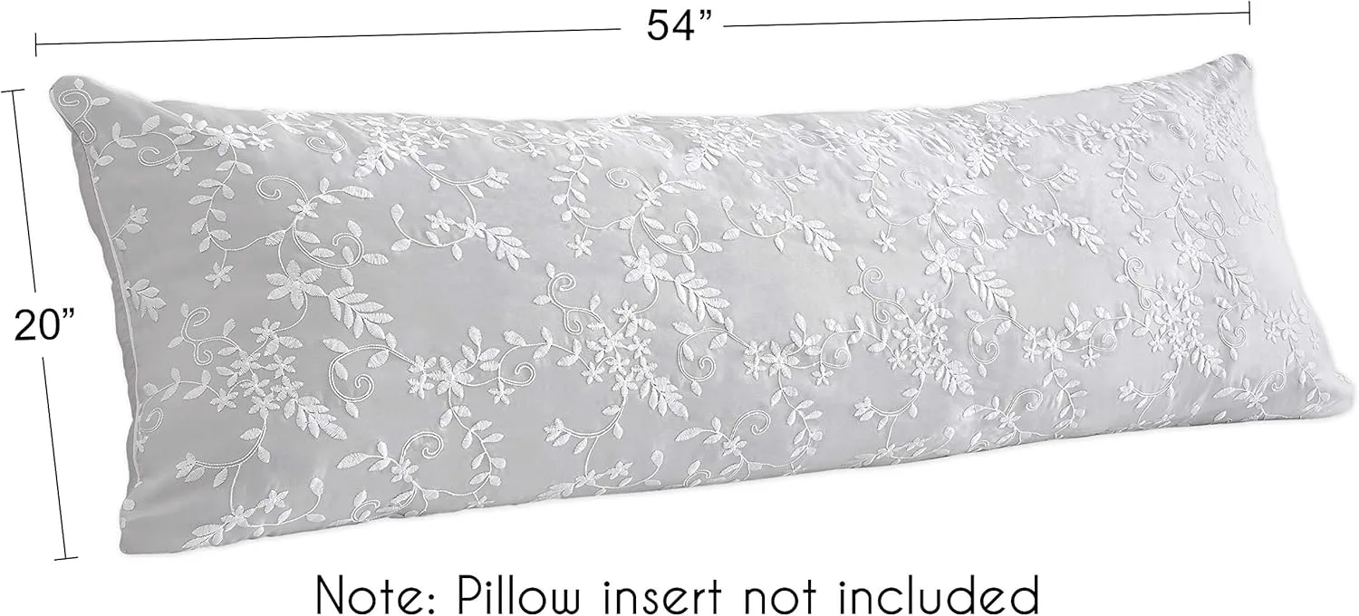 Sweet Jojo Designs Grey Floral Vintage Lace Body Pillow Case, 54 in. x 20 in.
