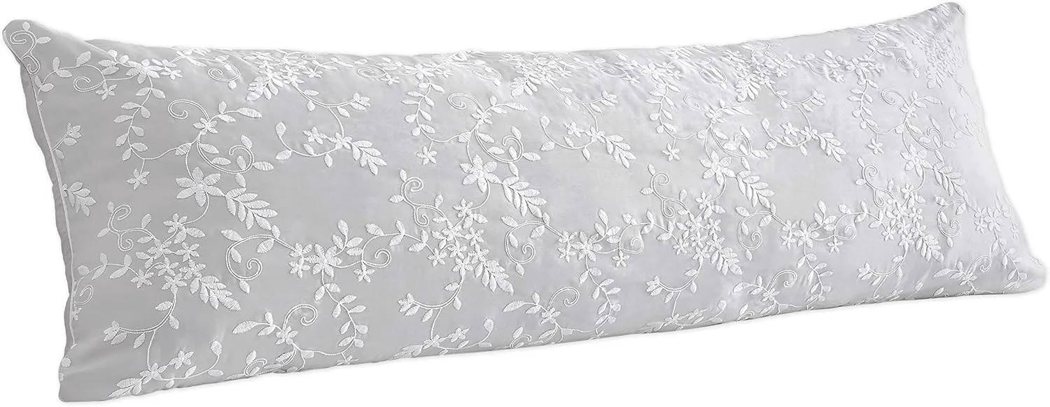 Sweet Jojo Designs Grey Floral Vintage Lace Body Pillow Case, 54 in. x 20 in.
