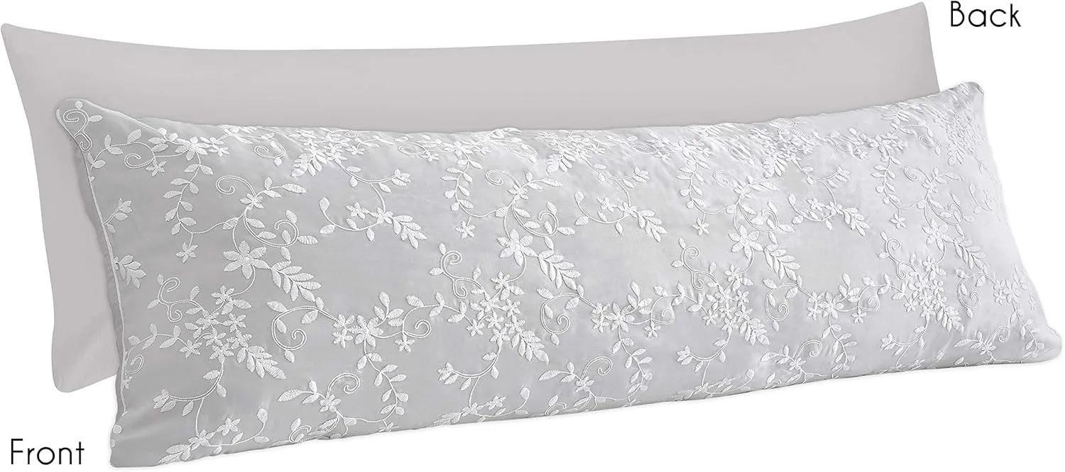 Sweet Jojo Designs Grey Floral Vintage Lace Body Pillow Case, 54 in. x 20 in.