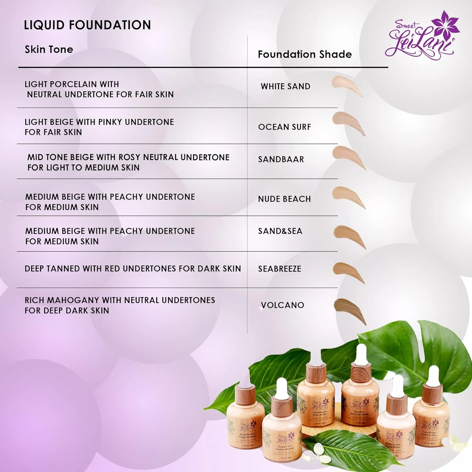 Sweet LeiLani Liquid Foundation, Waterproof Full Coverage Foundation Vegan, Cruelty-Free, 3 in 1 Makeup Foundation Liquid. No Parabens, Gluten, Fragrance (Nude Beach)- 1 oz