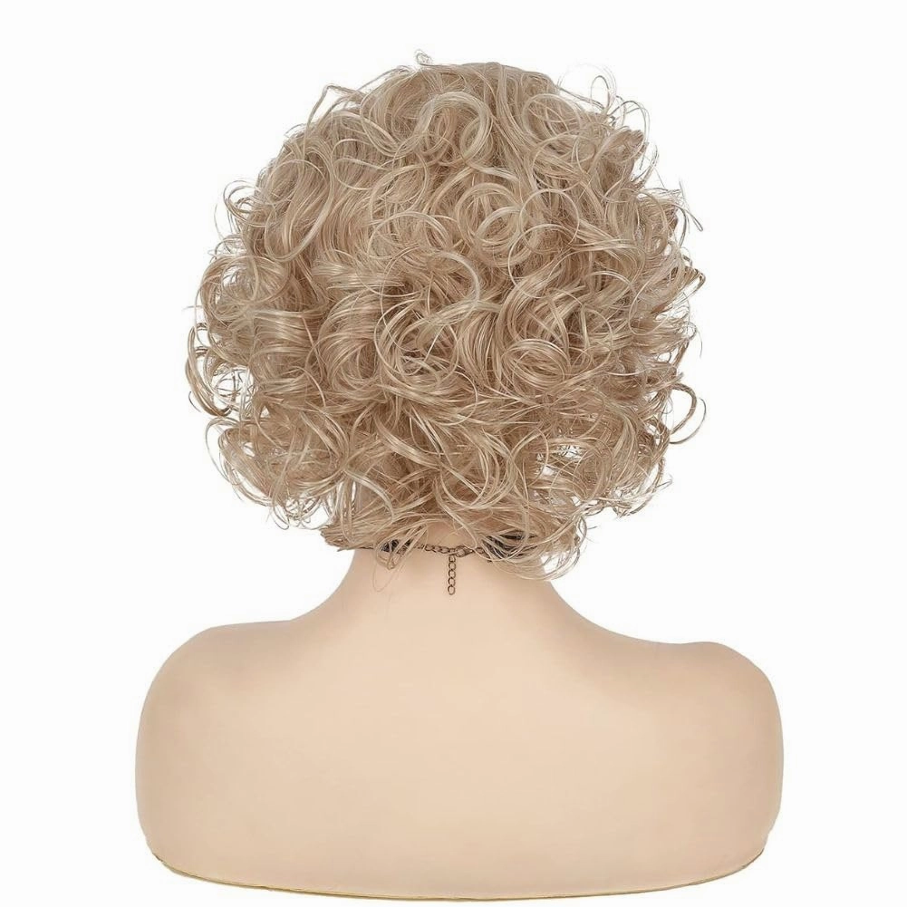 Swiking Short Blonde Curly Wigs for White Women with Side Bangs Fluffy Natural Synthetic Fiber Hair Wig for Daily Party Costume Use