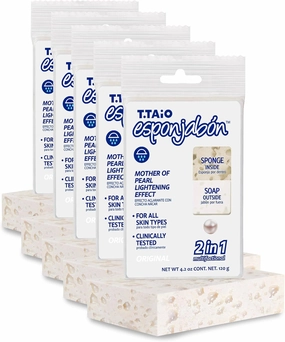 T.Taio Esponjabon Mother of Pearl Soap Sponge - Cleansing Shower Scrubber - Cleaning Bath Wash Scrub - Oil Removal - Massage & Lather Foot, Elbow, & Face - Bathroom Accessories - Fresh Scent (5-Pack)