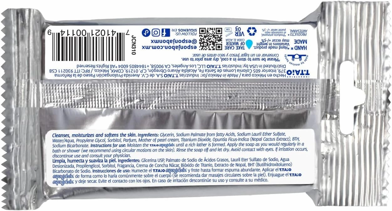 T.Taio Esponjabon Mother of Pearl Soap Sponge - Cleansing Shower Scrubber - Cleaning Bath Wash Scrub - Oil Removal - Massage & Lather Foot, Elbow, & Face - Bathroom Accessories - Fresh Scent (5-Pack)