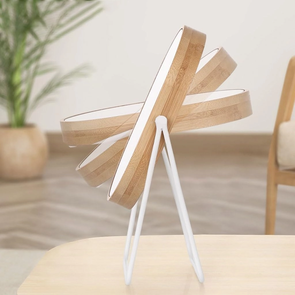 Table Desk Vanity Makeup Mirror Desktop Desktop Metal Stand Bamboo Oval One-Way Mirror Cosmetic Mirror Rotatable Portable Cosmetic Mirror Portable Small Cosmetic Mirror