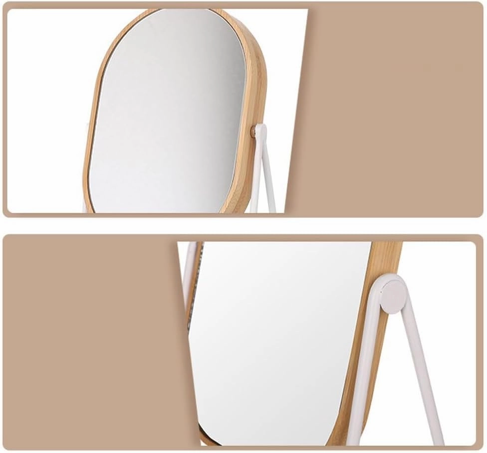 Table Desk Vanity Makeup Mirror Desktop Desktop Metal Stand Bamboo Oval One-Way Mirror Cosmetic Mirror Rotatable Portable Cosmetic Mirror Portable Small Cosmetic Mirror