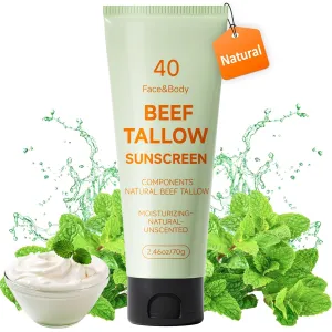 Tallow Sunscreen, Sunscreen for Face, Beef Tallow for Skin, Reef Safe Travel Sunblock Grass-Fed Natural for All Skin Type Deep Hydration Moisturizing Non Greasy Anti White Cast