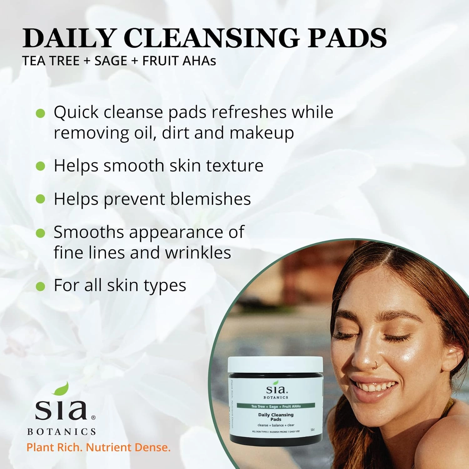 Tea Tree Daily Cleansing Pads for Face (50ct Tub) | Facial Applicator w/Tea Tree, Sage, Fruit AHAs | Natural, Clean, Botanical Skincare for Women