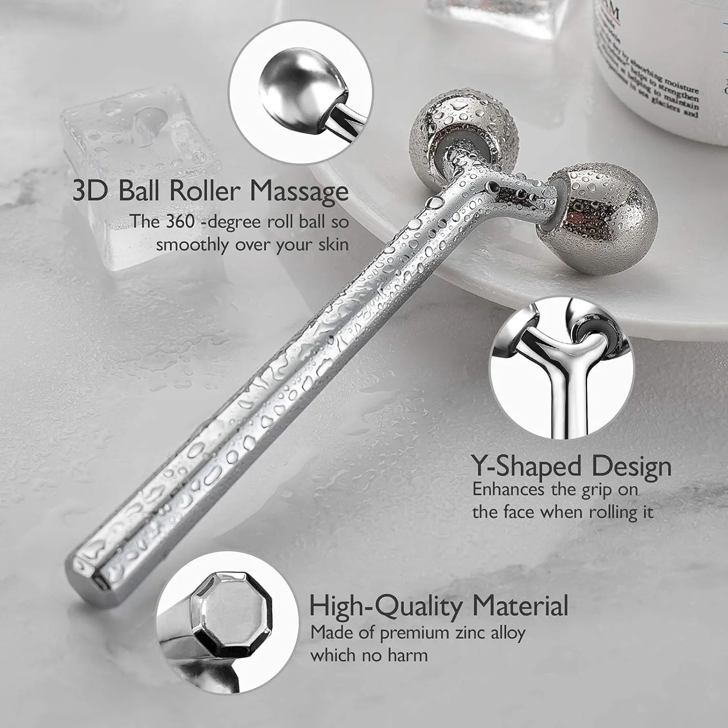 Tekson Faical Roller Massager, 3D Metal Face Massage Tool for Reduce Puffiness, Remove Eye Wrinkles, Face Lift, Increase Firmness, Anti-Aging, Skin Tightening (Zinc Alloy)