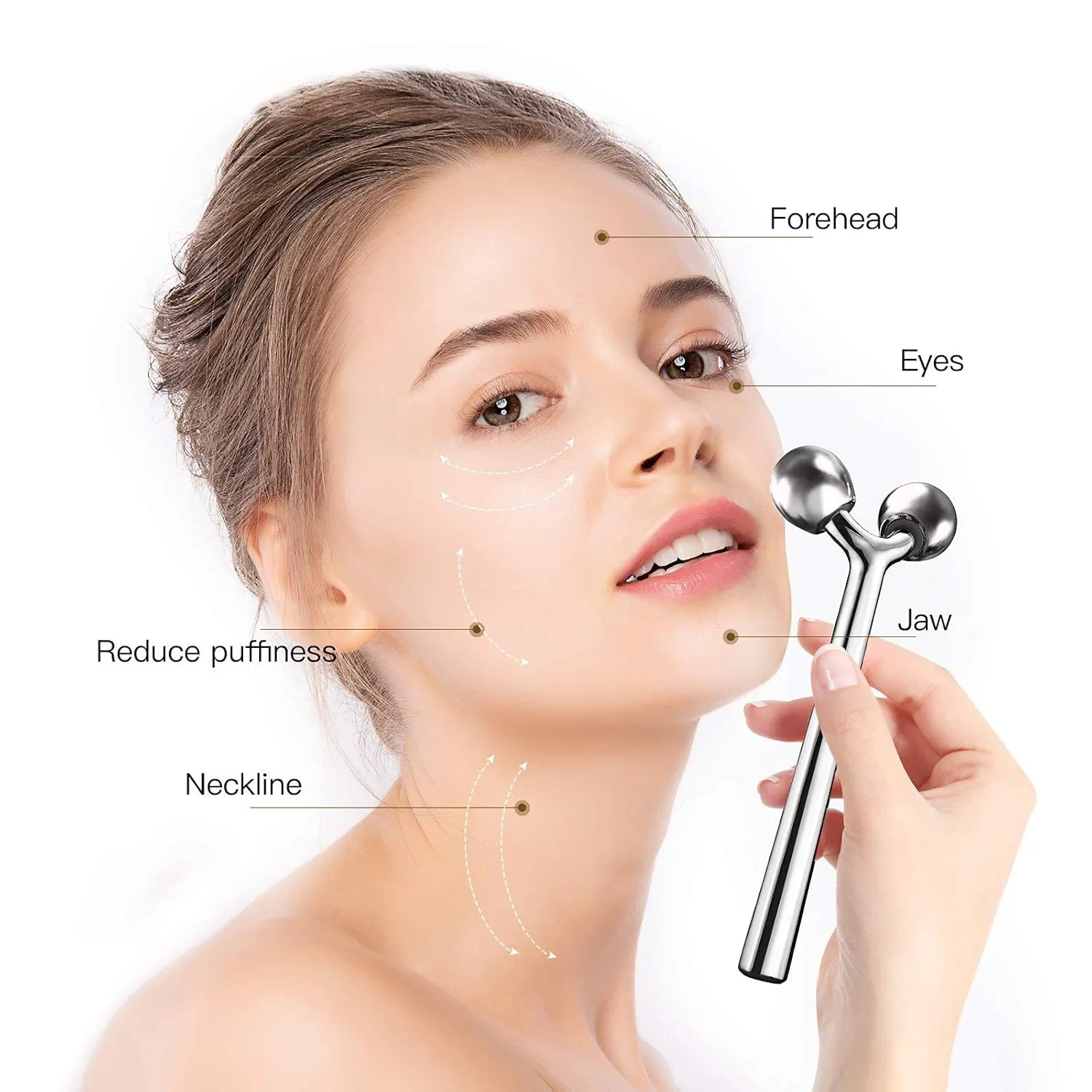 Tekson Faical Roller Massager, 3D Metal Face Massage Tool for Reduce Puffiness, Remove Eye Wrinkles, Face Lift, Increase Firmness, Anti-Aging, Skin Tightening (Zinc Alloy)
