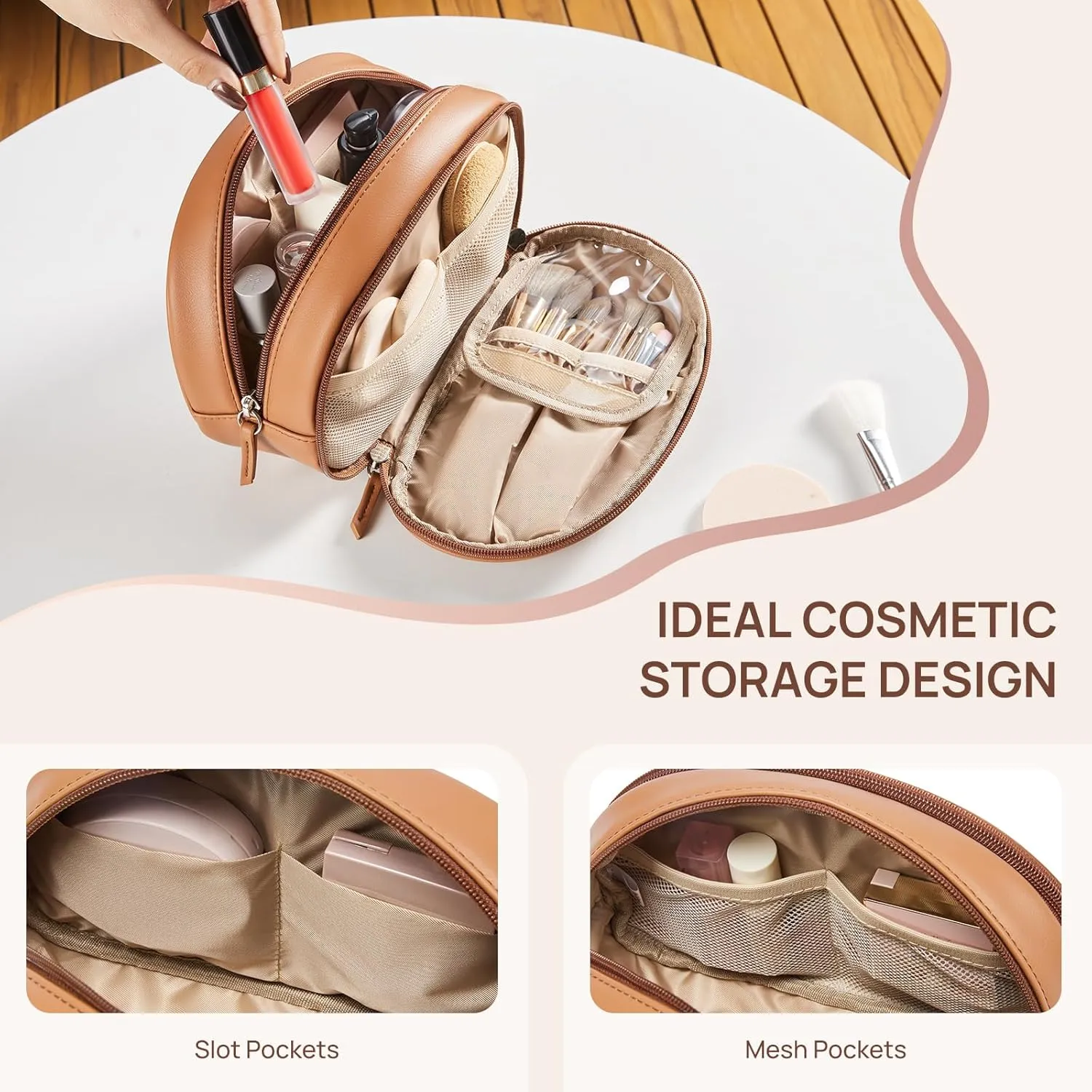 Telena Medium Makeup Bag, Travel Make Up Bag for Women, Vegan Leather Cosmetic Bag for Travel Essentials