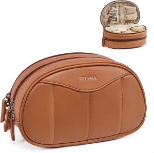 Telena Medium Makeup Bag, Travel Make Up Bag for Women, Vegan Leather Cosmetic Bag for Travel Essentials