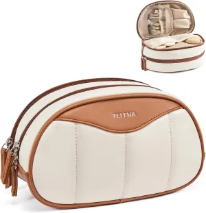 Telena Medium Makeup Bag, Travel Make Up Bag for Women, Vegan Leather Cosmetic Bag for Travel Essentials