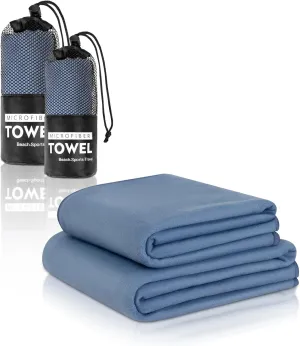 Tentock Quick Dry Towel&Bath Towel Set Camping Sports Microfiber Gym Sailor Face Beach Small Storage Bag Attached Odor Proof Super Absorbent Travel Hiking Swimming Bathing (Blue)