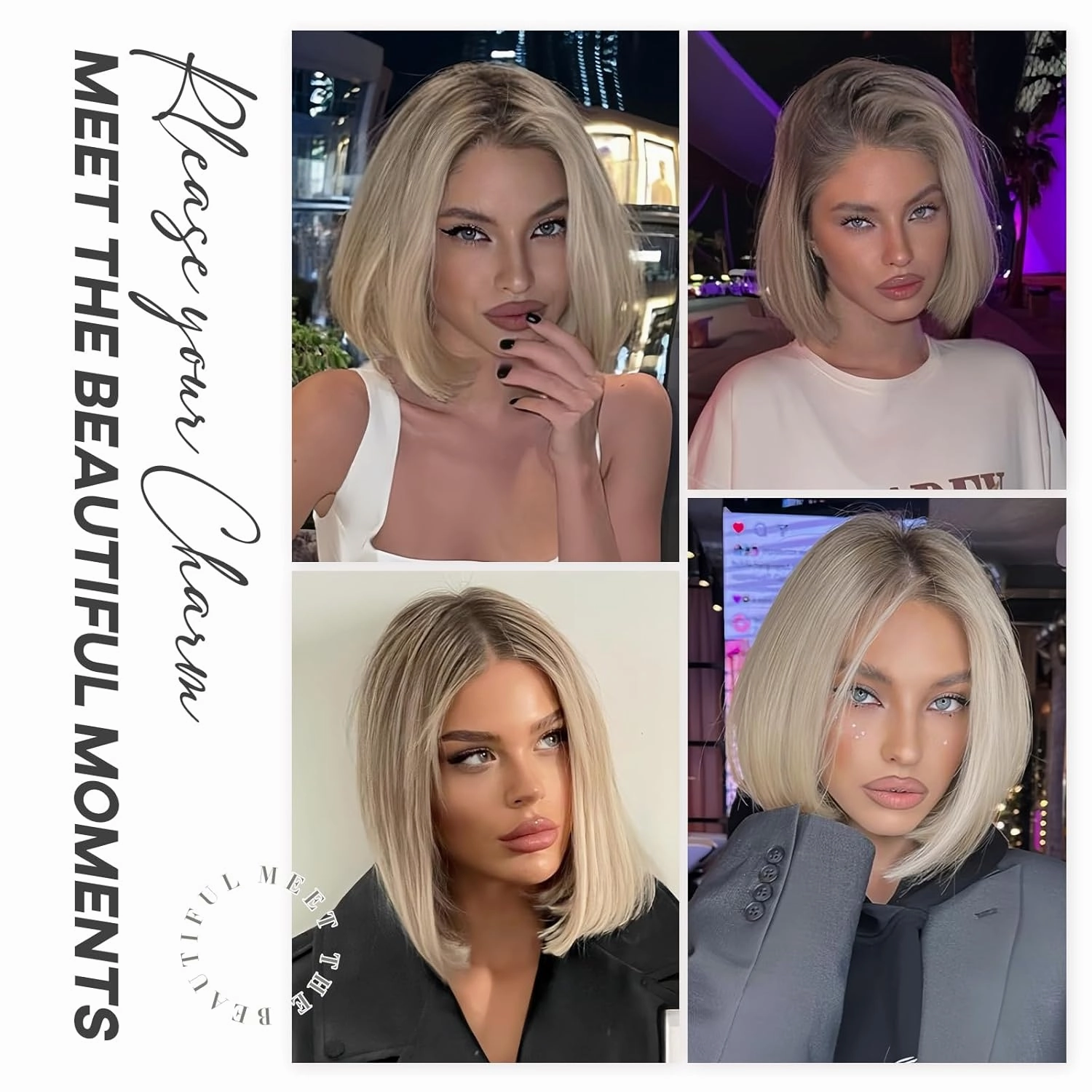 testar Blonde Wig for White Women Bob Wigs With Blonde Highlights Short Middle Part 14 Inch Lace Hairline Wigs Heat Resistant Synthetic Wig for Girls Cosplay (Blonde)