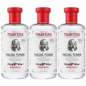 THAYERS Alcohol-Free, Hydrating Rose Petal Witch Hazel Toner with Aloe Vera, 12 Oz (Pack of 3)