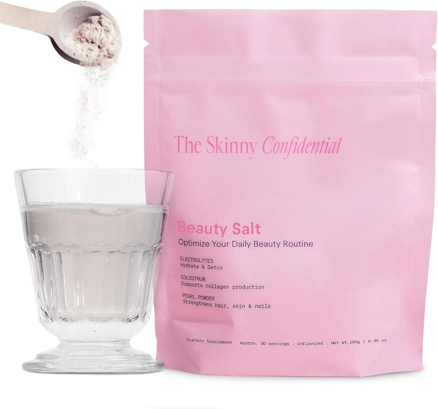 The Skinny Confidential Beauty Salt- Hydration Powder Contain Grass-Fed Colostrum, Electrolytes & Pearl Powder - Supports Immunity & Digestive Health, Glowing Skin & Radiant Hair - Gluten Free