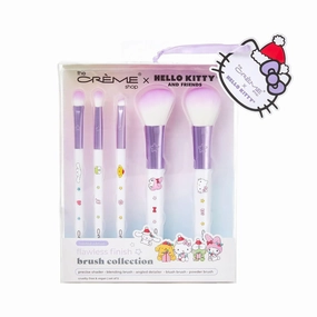 The Crème Shop x Hello Kitty & Friends Flawless Finish Brush Collection, Makeup Brush Set, Precise, Angled, Blending, Powder, and Blush Brush for Makeup, Vegan Makeup Brushes (Set of 5)