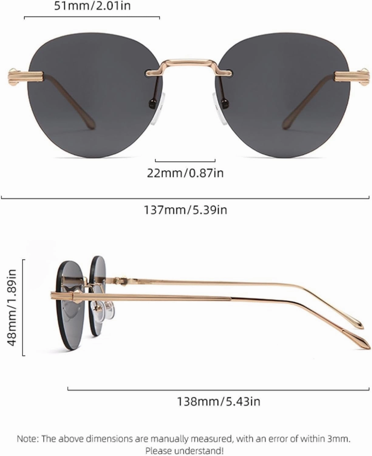 the Frameless and Stylishly Minimalist Sunglasses Are Versatile with a Golden Metal Frame.
