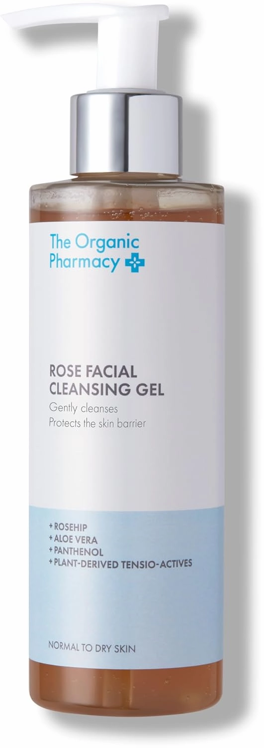 The Organic Pharmacy Rose Facial Cleansing Gel Reduces Redness, Clear Up Acne, Balance Oil Production, and Protect from Environmental Damage, Normal to Sensitive Skin, Combination Skin, 200 ml