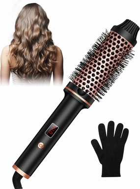 Thermal Brush,10 Temperatures LCD Display Upgrade to 400°F 1.5 in Heated Round Brush Curling Iron Heated Ceramic Tourmaline Ionic Comb 110-240V Volum