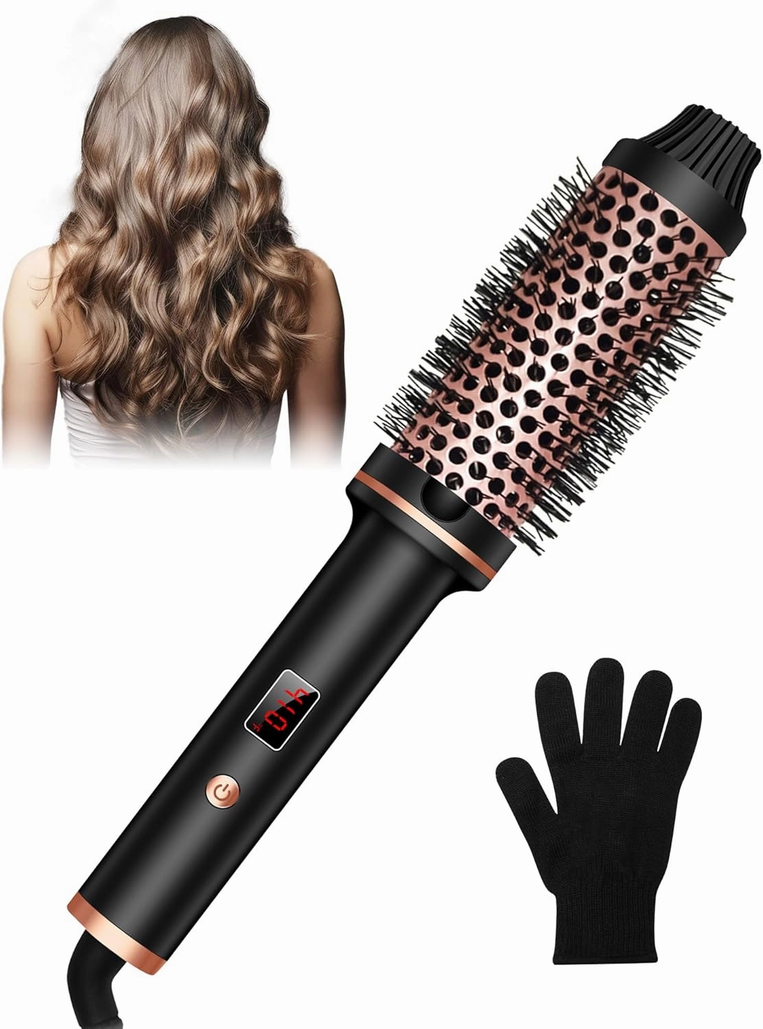 Thermal Brush,10 Temperatures LCD Display Upgrade to 400°F 1.5 in Heated Round Brush Curling Iron Heated Ceramic Tourmaline Ionic Comb 110-240V Volum