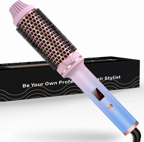 Thermal Brush,10 Temperatures LCD Display Upgrade to 400°F 1.5 in Heated Round Brush Curling Iron Heated Ceramic Tourmaline Ionic Comb 110-240V Volum
