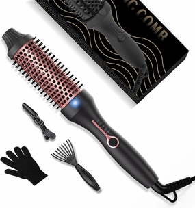 Thermal Brush, 1.5 Inch Heated Round Brush Double Voltage 100-240V,Heated Curling Iron with 5 Temps Setting 266-410°F, Ceramic Tourmaline Ionic Hair Curlers,Curling Iron for Short Hair