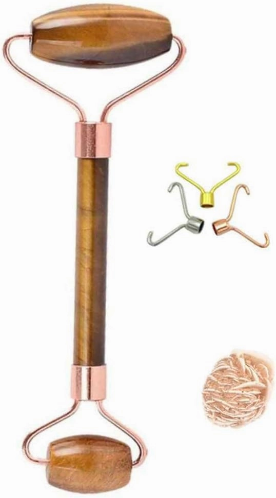 Tiger Eye Gua Sha SPA Jade Massage Roller Massager Eye Face Neck Facial Relaxation Slimming Tool with Rose Desert Selenite
