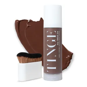 Tinge Body Makeup & Brush Bundle, 48-Hour Medium Coverage Tint with Hyaluronic Acid, Semi-Matte, Water & Transfer Resistant, Vegan, Kabuki Brush for Streak-Free Blending, Deep Neutral, 3.38 Fl Oz