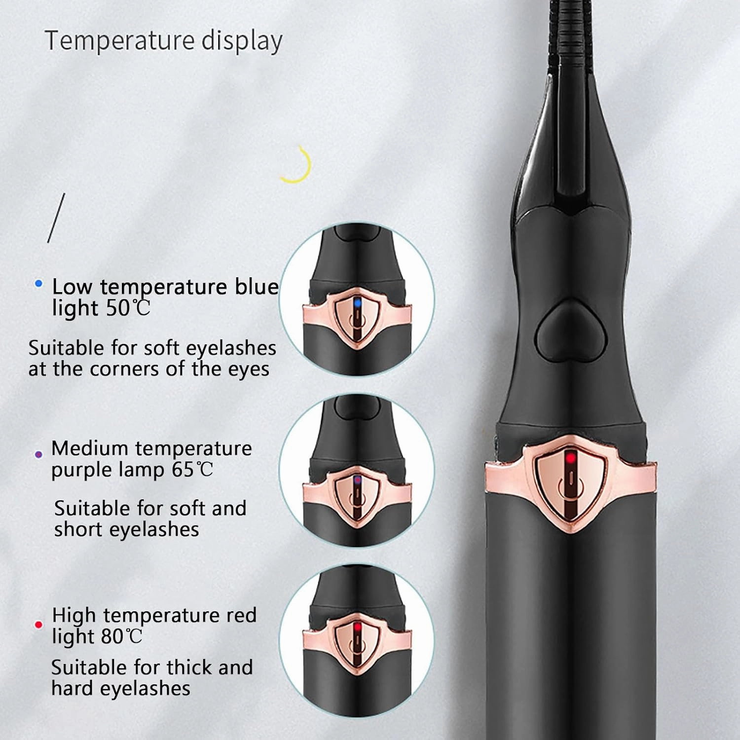 Tinkerblush Electric Heated Eyelash Curler, 2pcs, Black, ABS Material, 60-80C, USB Charging, 3 Temperature Modes