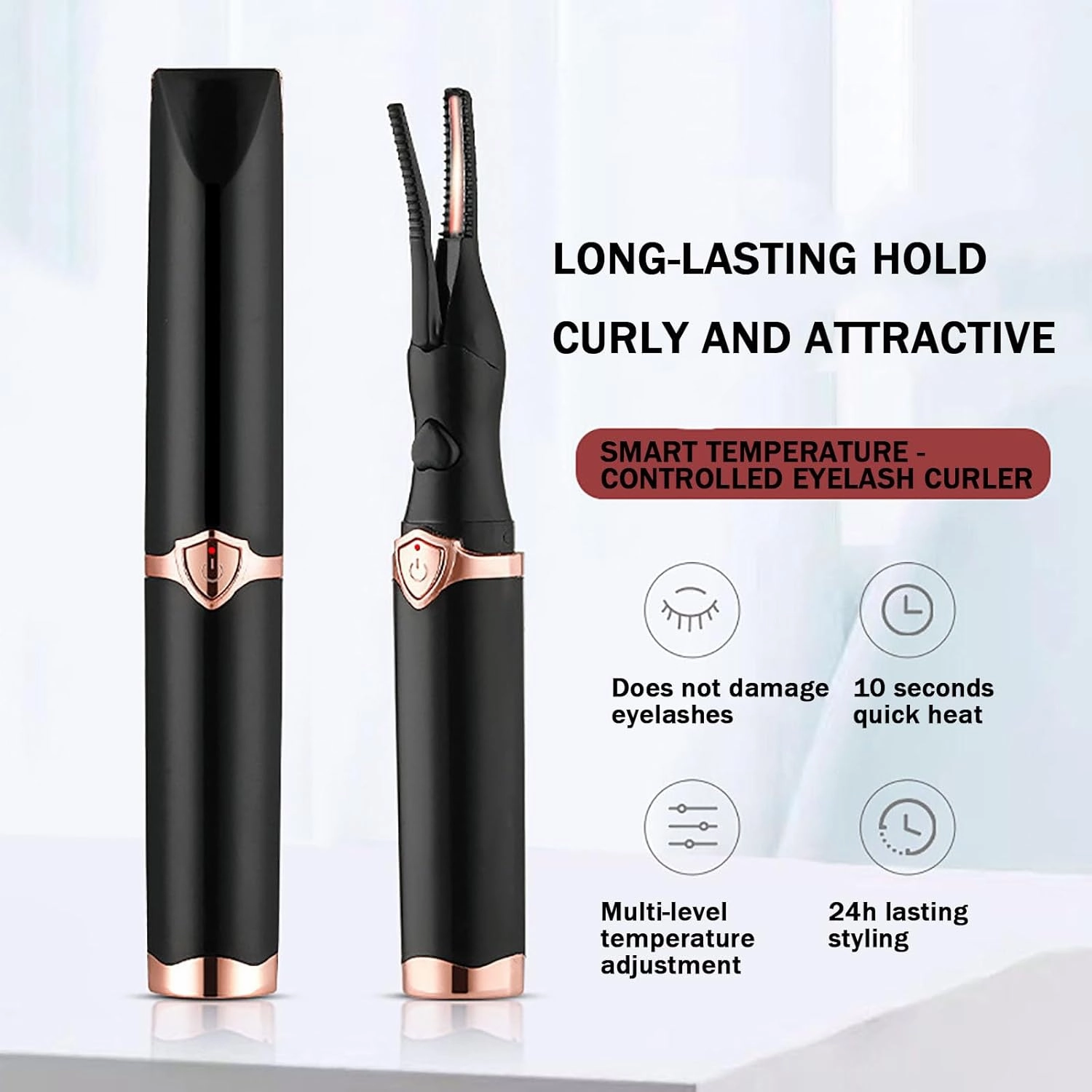 Tinkerblush Electric Heated Eyelash Curler, 2pcs, Black, ABS Material, 60-80C, USB Charging, 3 Temperature Modes
