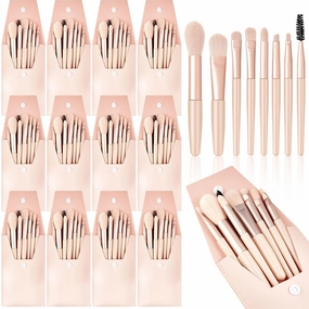 Tioncy 12 Sets Travel Makeup Brush Set Bulk Brushes Bag Bridesmaid Gift Synthetic Fibre Face Make up Brushes Angled Blush Brush for Wedding Bridal Shower Favors Bachelorette Party Gift(Ivory Beige)