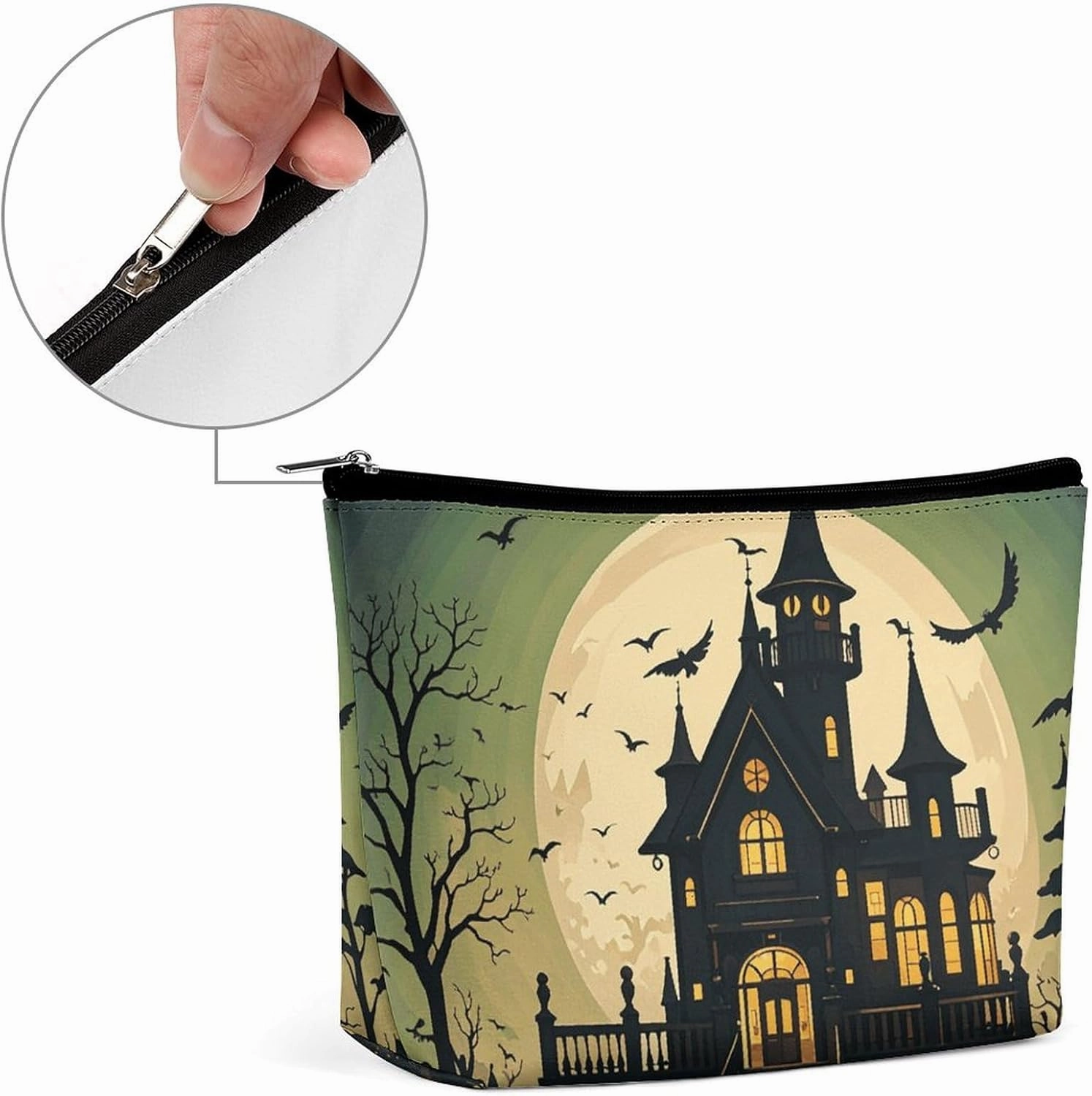 Toiletry Bag for Women Black Haunted Mansion Cosmetic Bag Portable Capacity Travel Makeup Bags with Zipper Lightweight Cute Beauty Makeup Organizer for Traveling, Accessories, Essentials