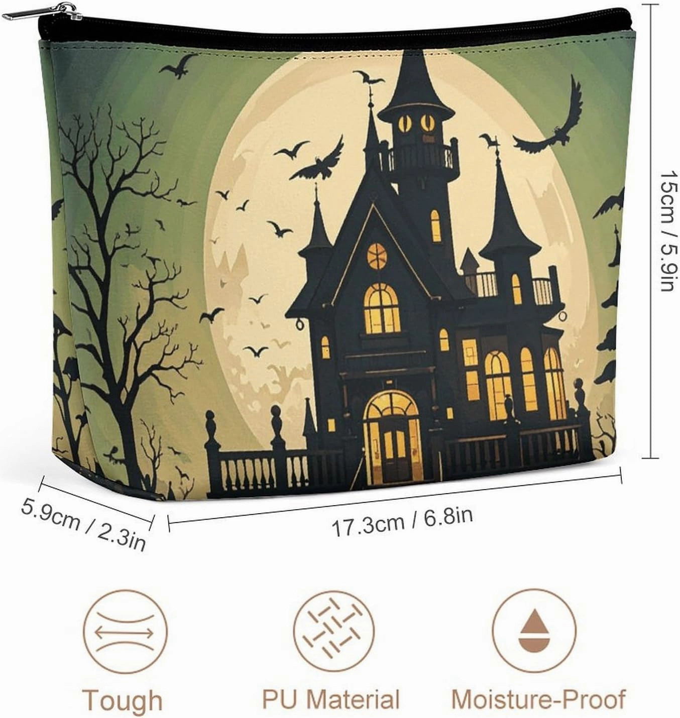 Toiletry Bag for Women Black Haunted Mansion Cosmetic Bag Portable Capacity Travel Makeup Bags with Zipper Lightweight Cute Beauty Makeup Organizer for Traveling, Accessories, Essentials