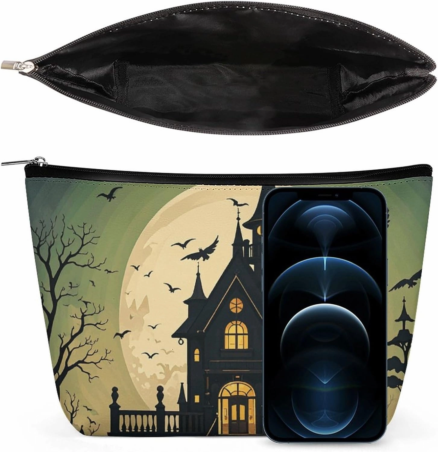 Toiletry Bag for Women Black Haunted Mansion Cosmetic Bag Portable Capacity Travel Makeup Bags with Zipper Lightweight Cute Beauty Makeup Organizer for Traveling, Accessories, Essentials