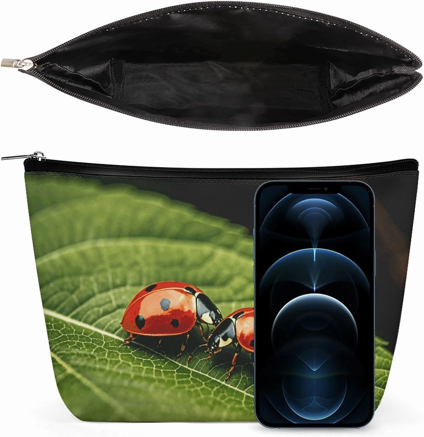 Toiletry Bag for Women Leaves And Ladybug Cosmetic Bag Portable Capacity Travel Makeup Bags with Zipper Lightweight Cute Beauty Makeup Organizer for Traveling, Accessories, Essentials