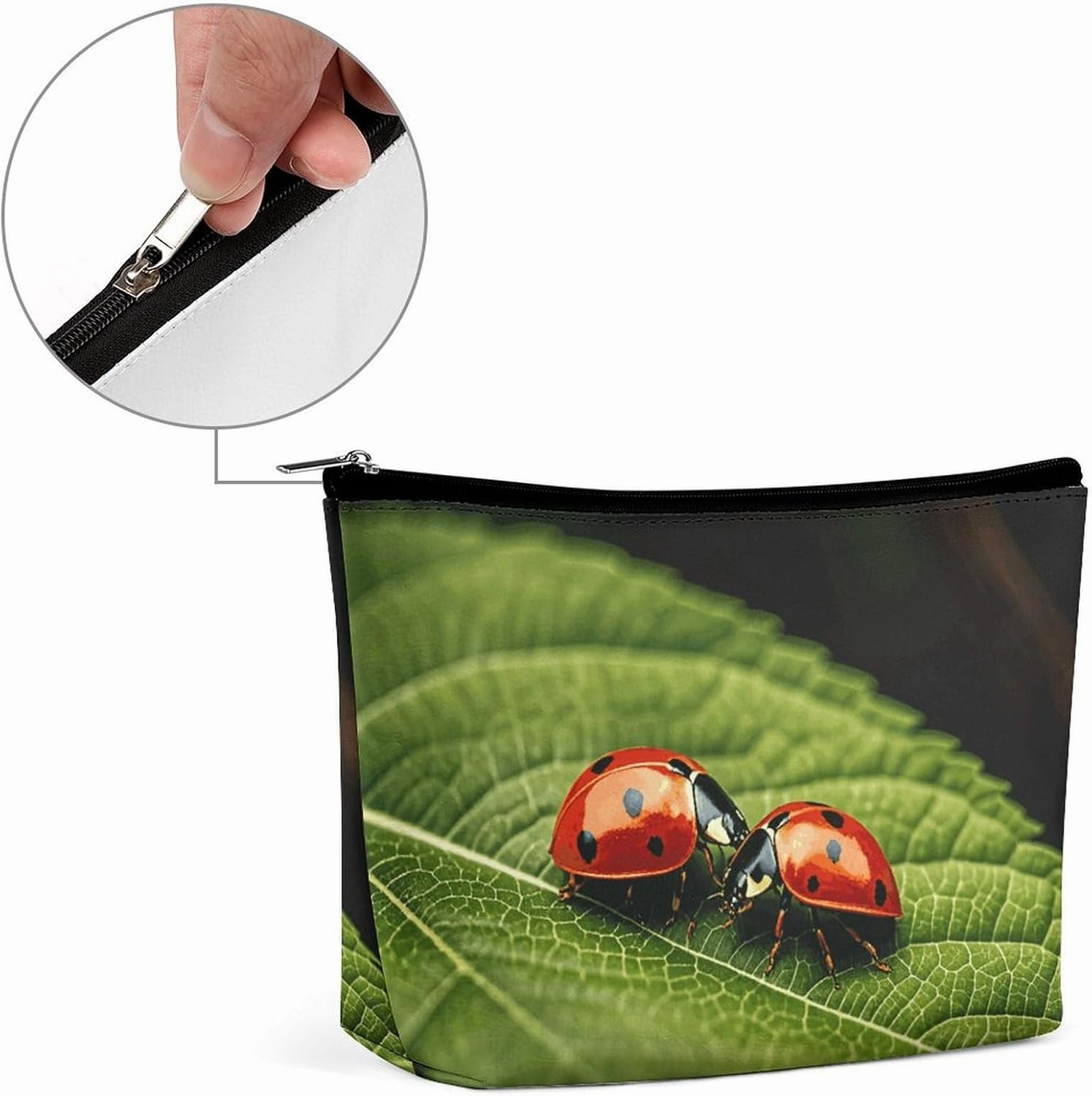 Toiletry Bag for Women Leaves And Ladybug Cosmetic Bag Portable Capacity Travel Makeup Bags with Zipper Lightweight Cute Beauty Makeup Organizer for Traveling, Accessories, Essentials