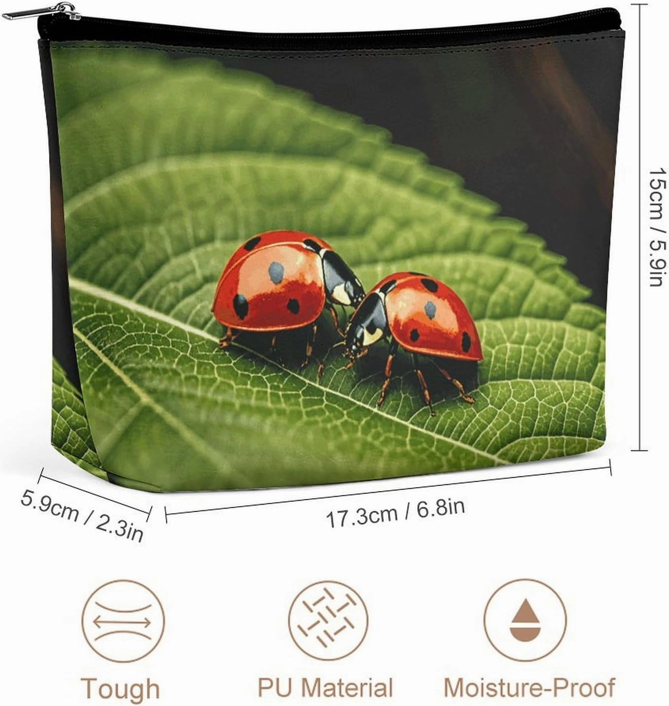 Toiletry Bag for Women Leaves And Ladybug Cosmetic Bag Portable Capacity Travel Makeup Bags with Zipper Lightweight Cute Beauty Makeup Organizer for Traveling, Accessories, Essentials