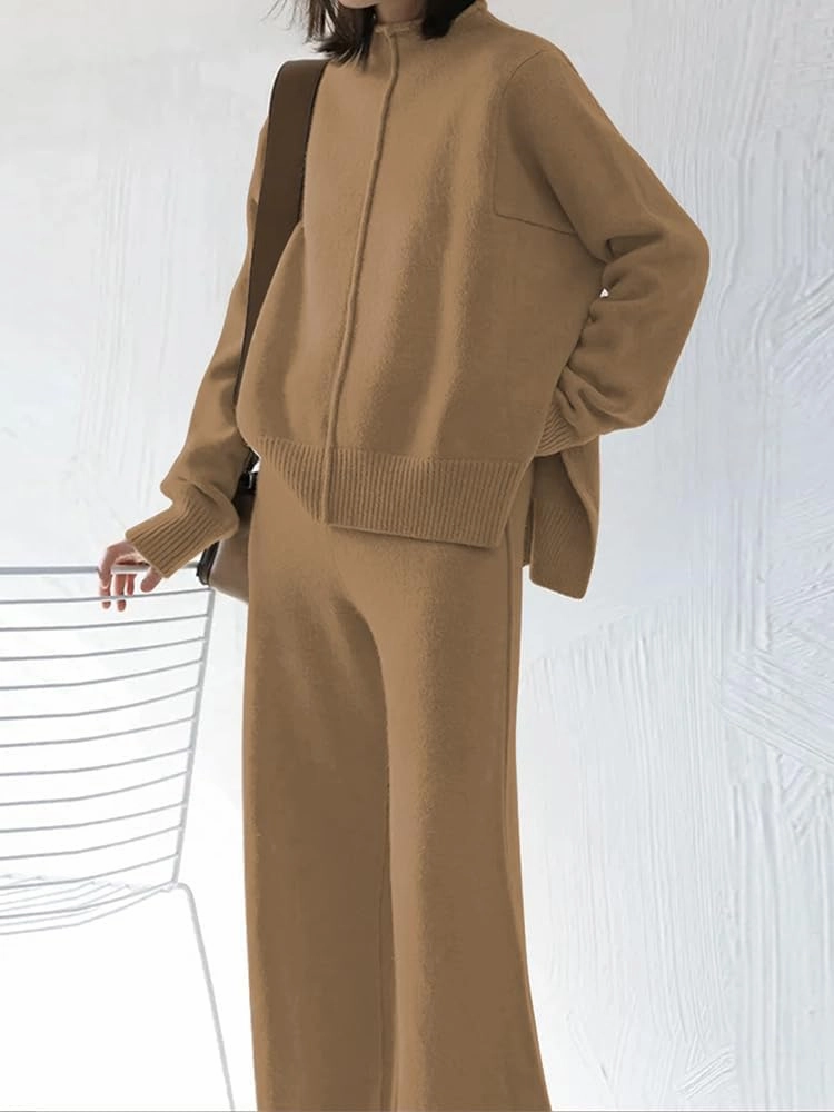 TOLENY Women's 2 Piece Lounge Sets Pullover Sweater and Wide Leg Pants Tracksuit Outfits