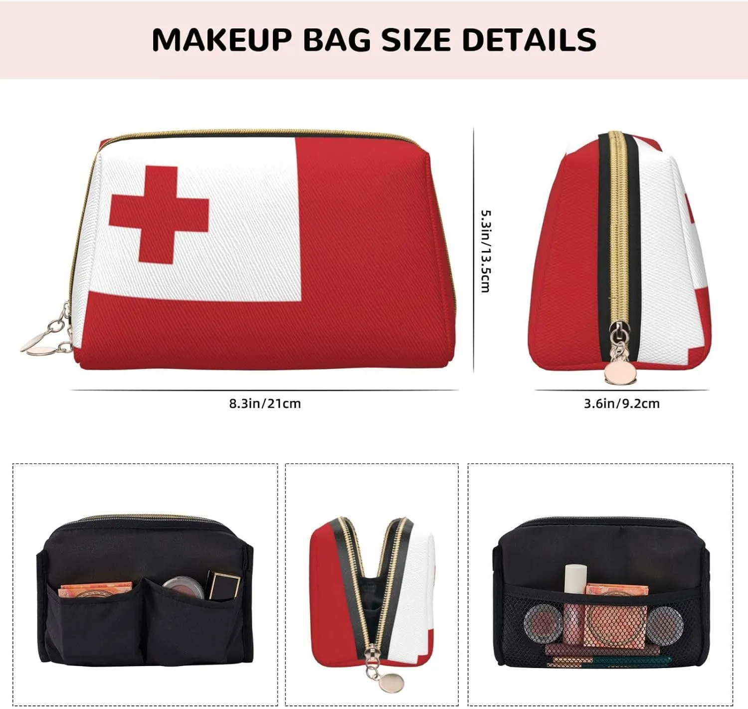 Tonga Flagmakeup Bag Organizer,Toiletry Cosmetic Bag,Zipper Pouch Brushes Storage Case(Large), CMC-11878