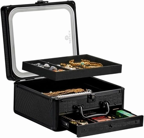 TOPACK Makeup Cases with Led Mirror, Portable Makeup Box Make Up Case with Mirror Makeup Travel Case Makeup Box Travel Jewelry Case Organizer-Crocodile